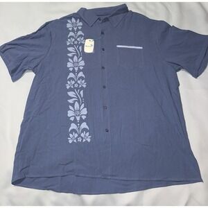 Hawaiian Royaura Linen mens 2xl Blue Button Up Short Sleeve Floral